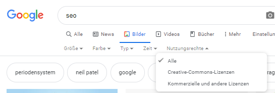 Google Bildersuche: Filter für Nutzungsrechte