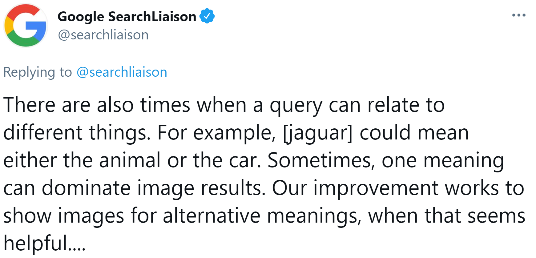 Google zeigt in der Bildersuche für Suchanfragen mit verschiedenen Bedeutungen Bilder für die unterschiedlichen Bedeutungen an