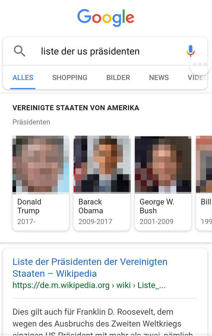 Google: mobile SERP mit Überschrift wie Breadcrumb-Navigation