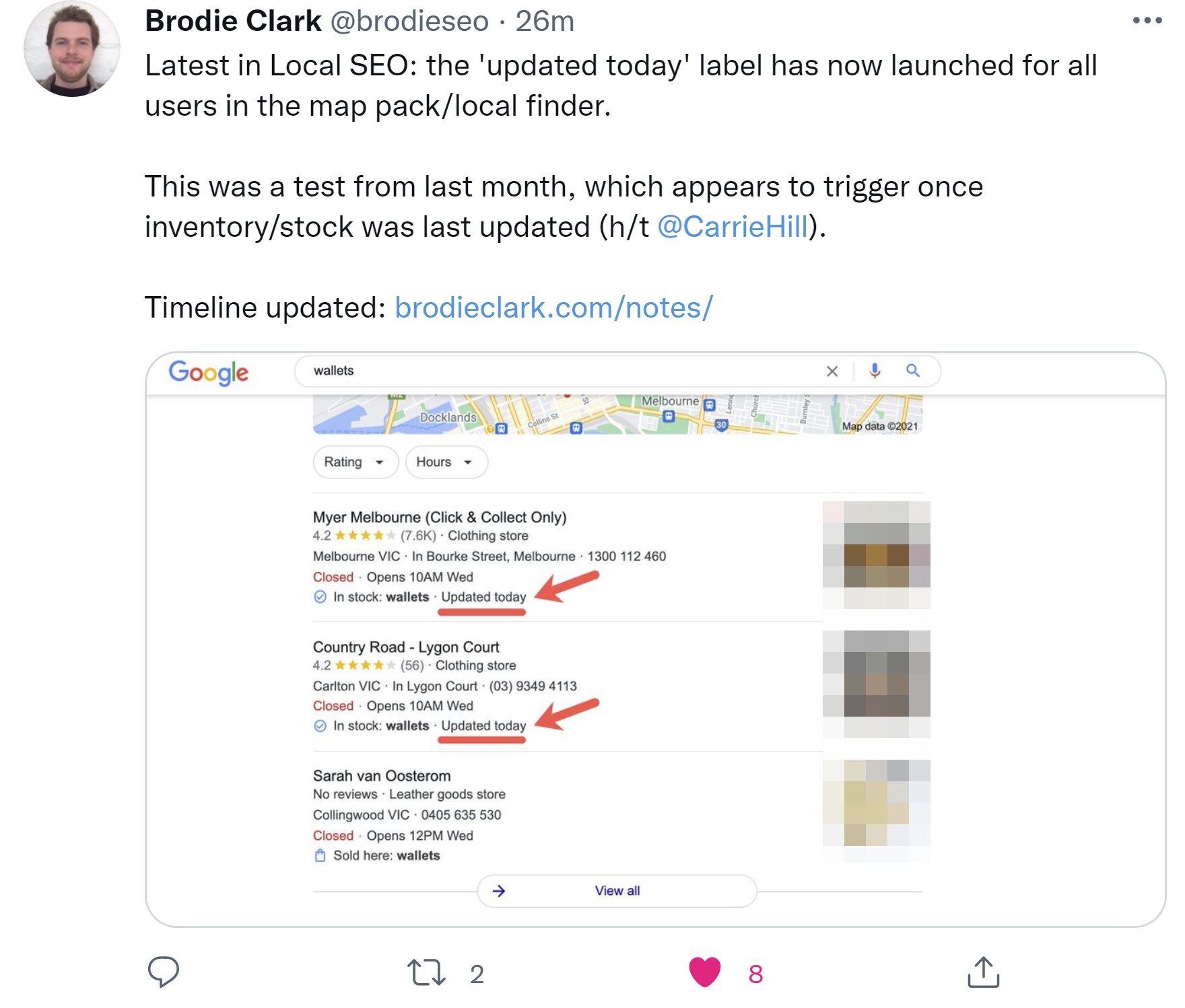 Google bringt neues Label für lokale Suchergebnisse: 'Updated today'