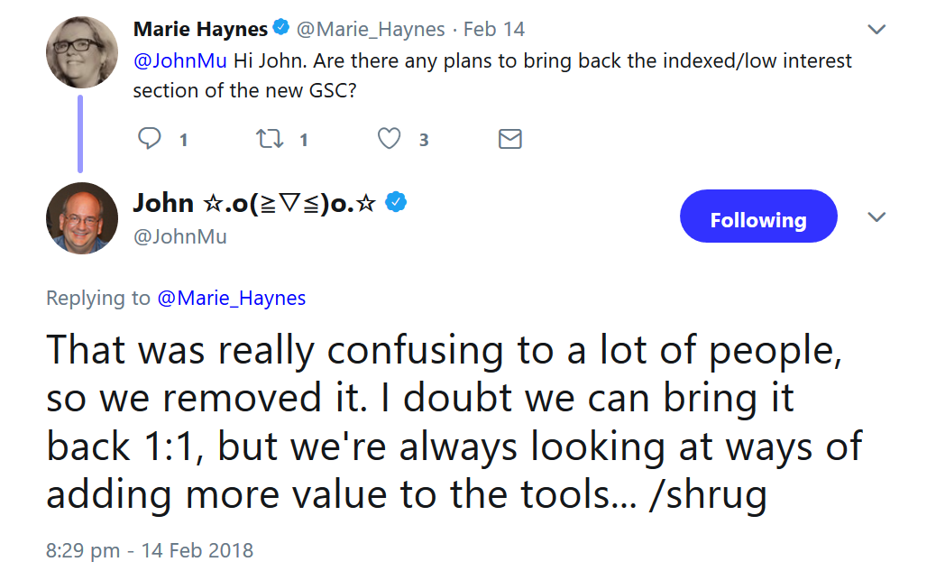Google bring vorläufig keinen Low Interest-Report in der Search Console