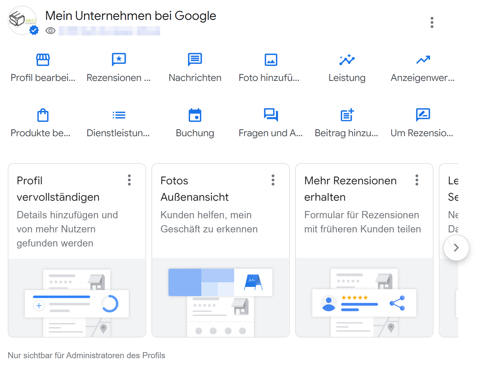 Google Busines Profile: neues Menü auf der Suchergebnisseite