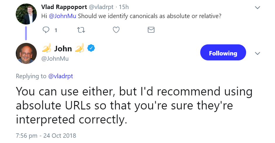 Google: absolute URLs statt relative URLs für Canonicals verwenden