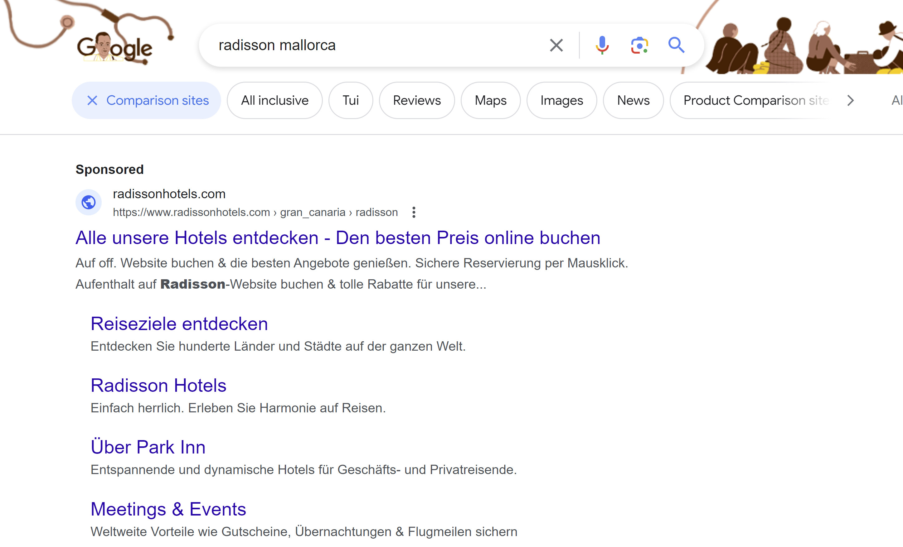 Google: Suchergebnisseite mit Filter für Vergleichswebsites