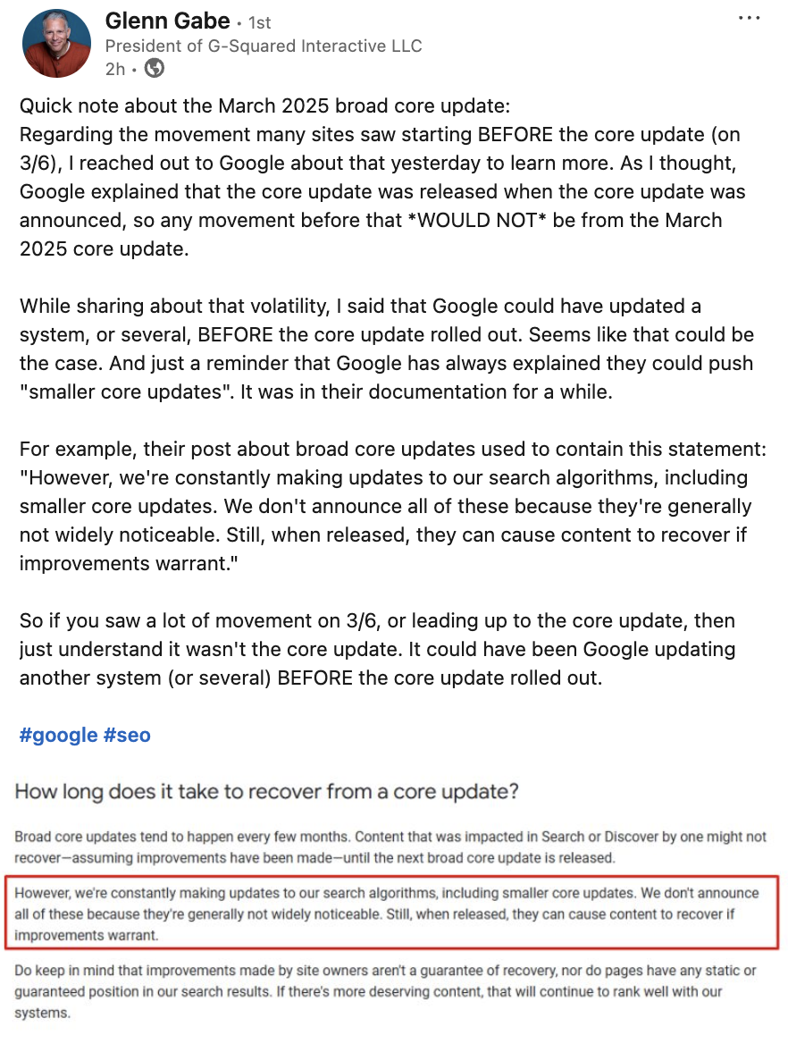 Glenn Gabe: Google Core Update hat nicht vorzeitig begonnen