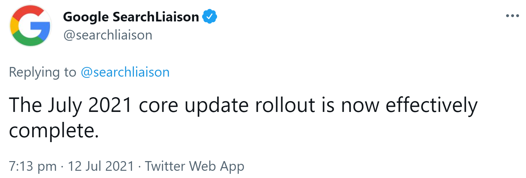 Google: Core Update vom Juli ist abgeschlossen