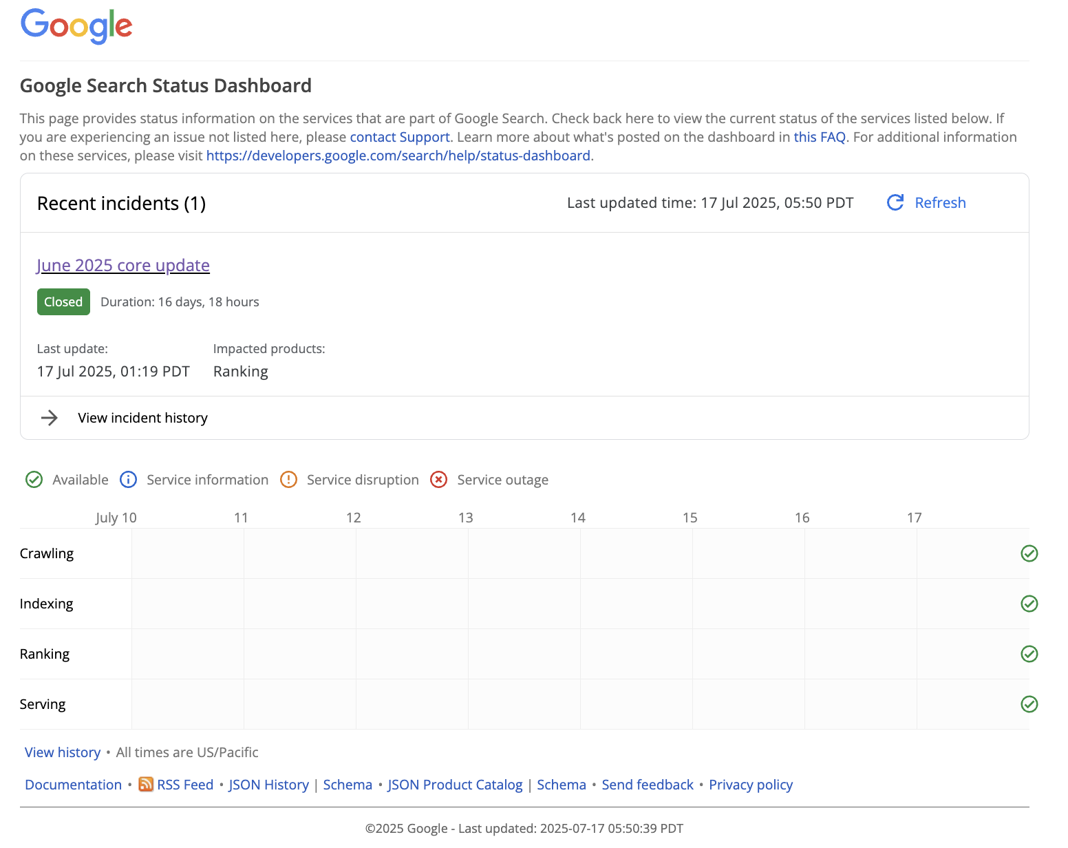 Google Core Update vom Juni 2025 abgeschlossen - Google Search Status Dashboard