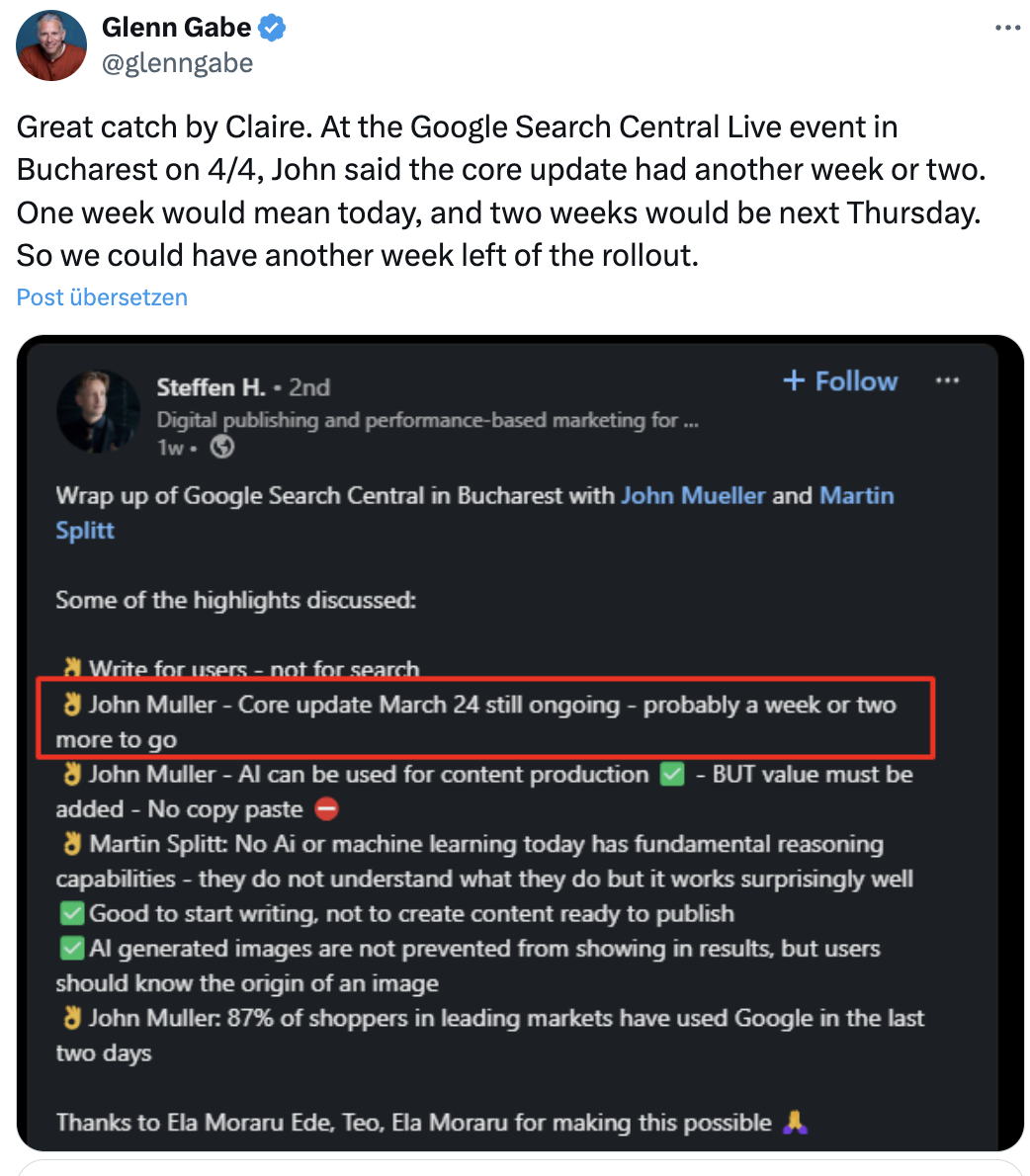 Google Core Update vom März kann noch eine Woche dauern