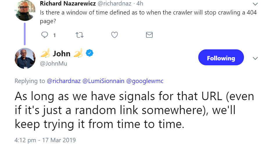 Google crawlt 404-Seiten, solange es Signale gibt