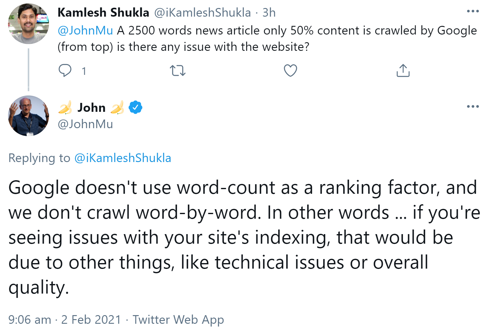 Google crawlt nicht Wort für Wort
