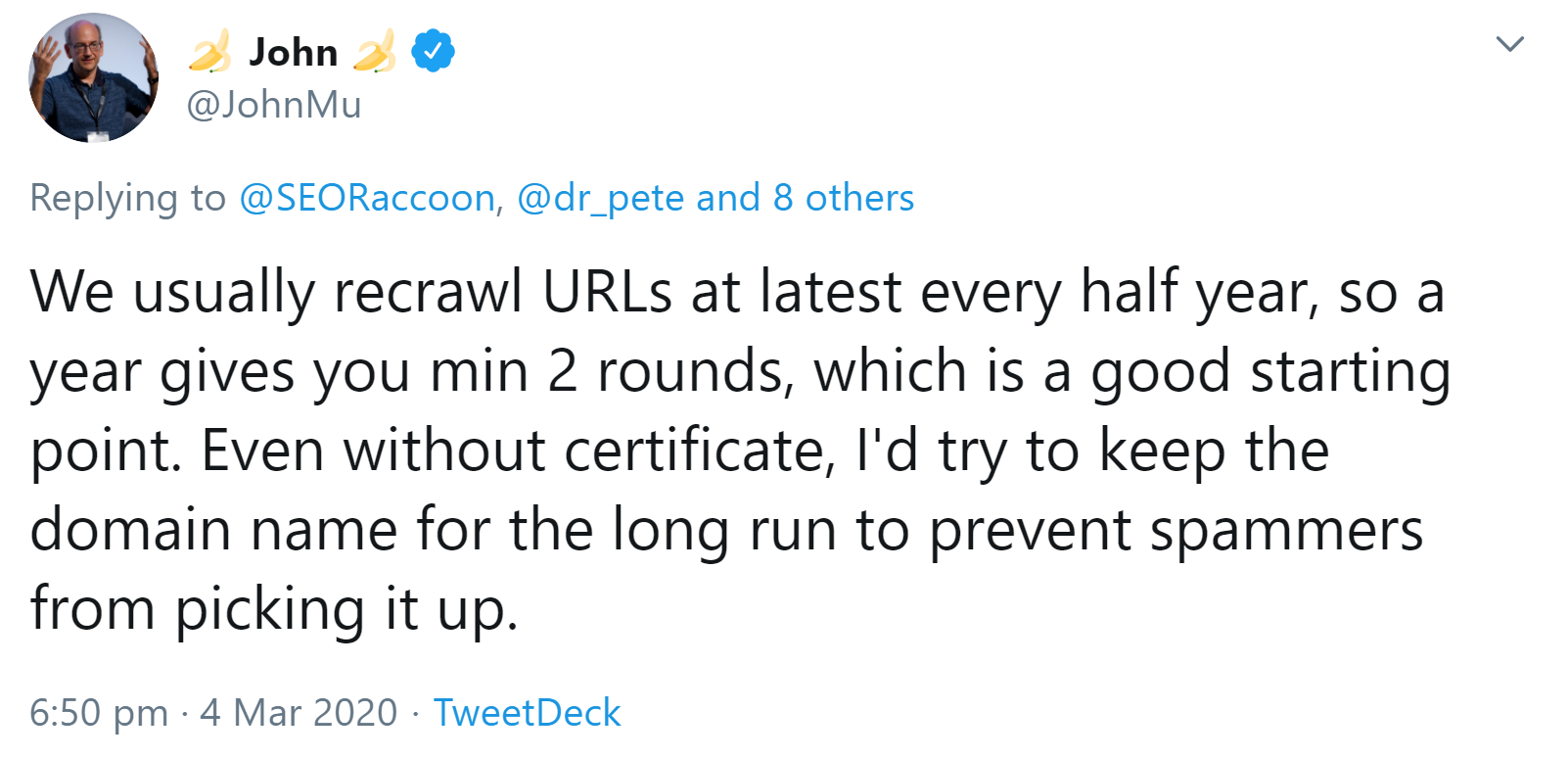 Google crawl URLs mindestens alle sechs Monate