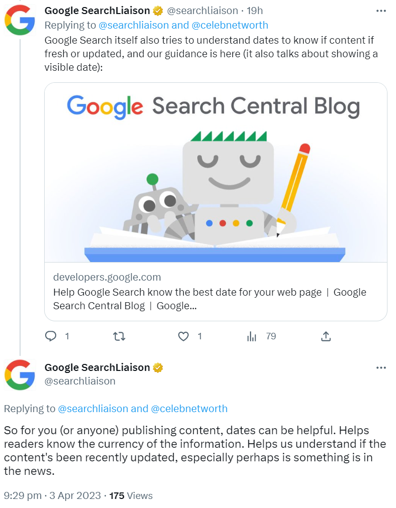 Google: Das Datum auf Webseiten hilft den Leserinnen und Lesern, die Aktualität zu erkennen