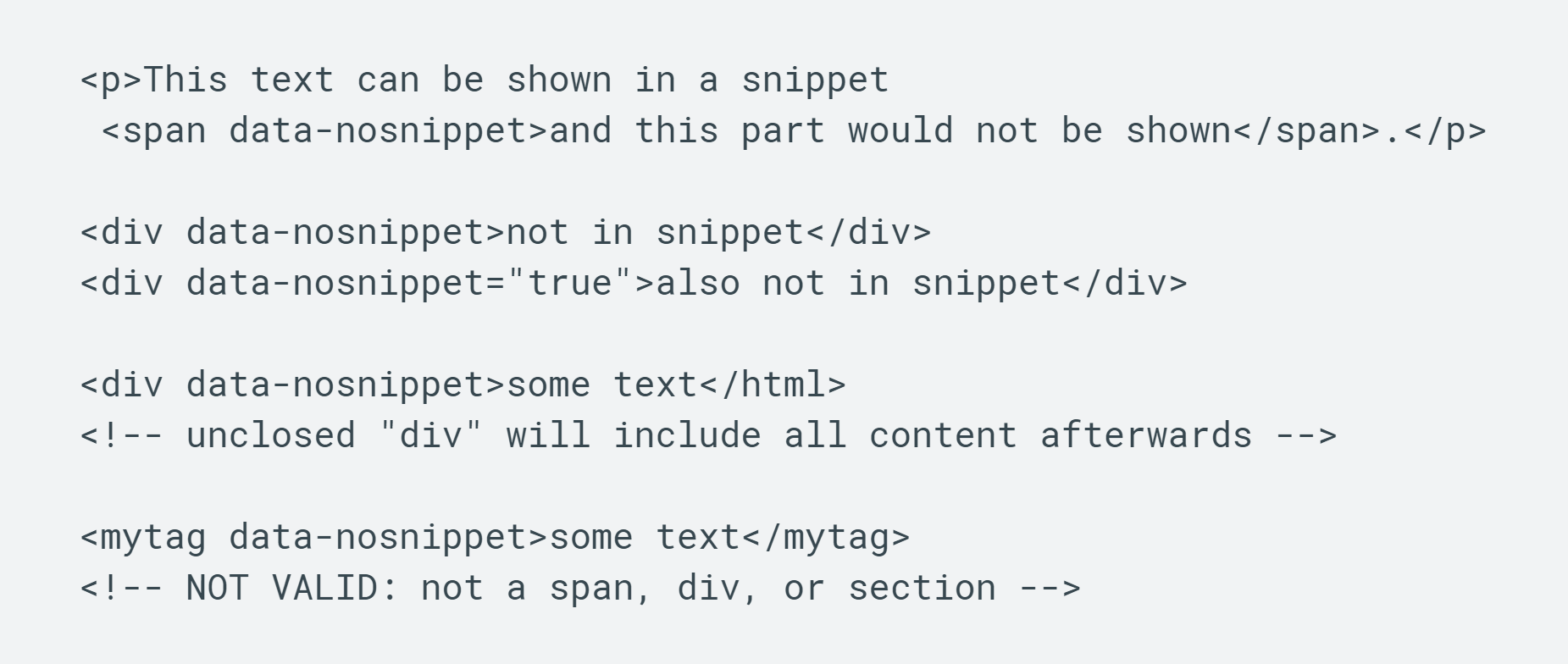 Google: Beispiele für data-nosnippet
