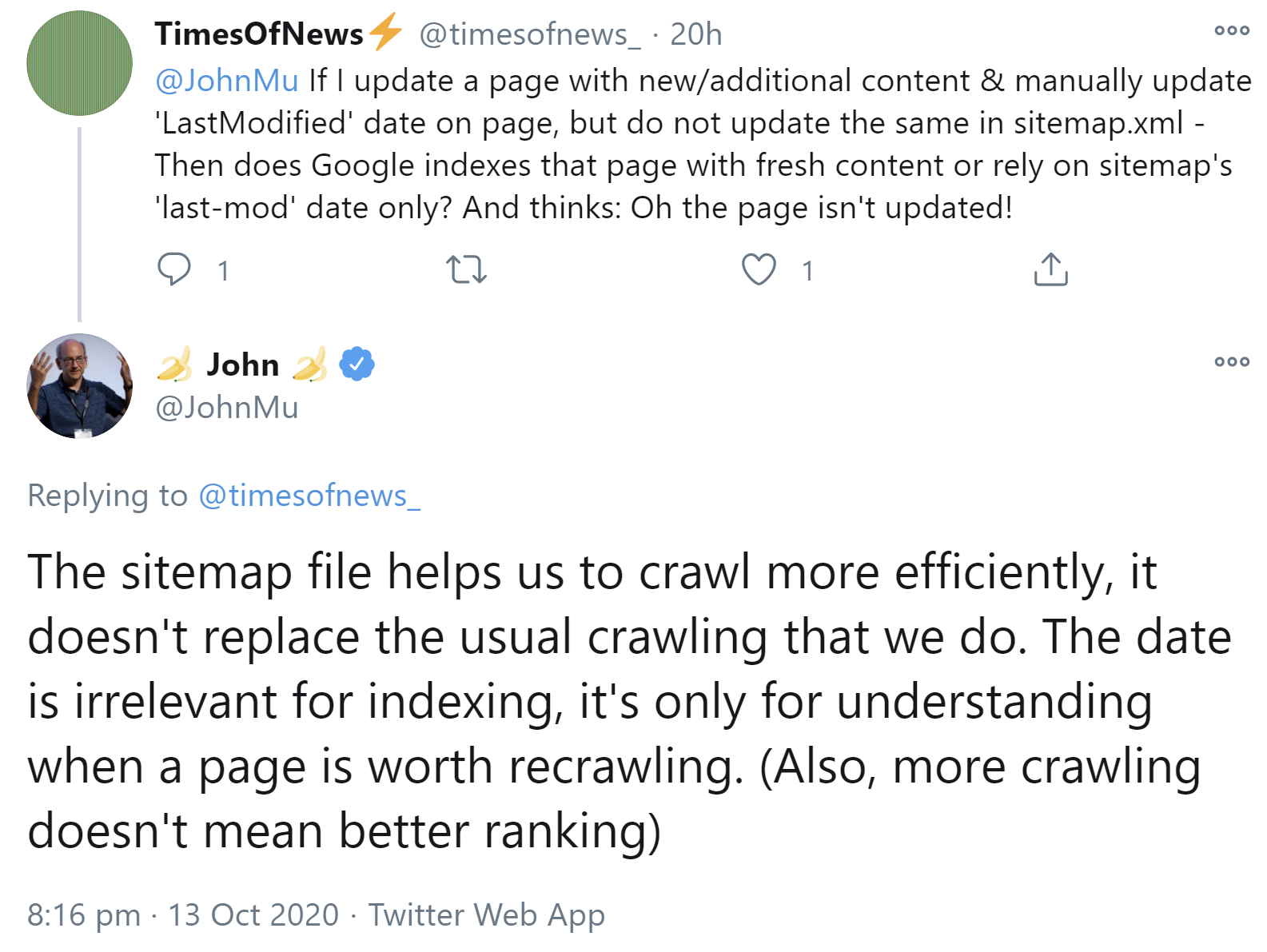 Google: Aktualisierungsdatum in der Sitemap nicht relevant für das Indexieren