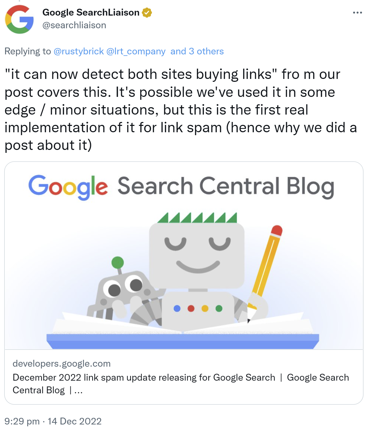 Google December Link Spam Update 2022: 'Erste wirkliche Implementierung von SpamBrain'