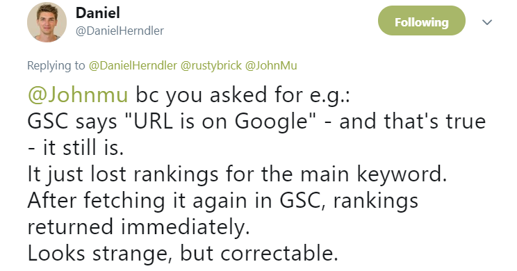 Google deindexiert Seiten, nach Abruf per URL Inspection Tool erscheinen sie wieder im Index
