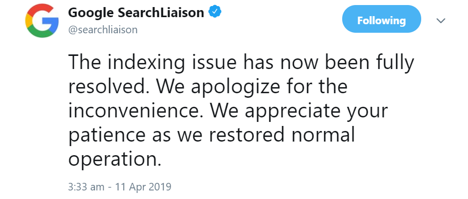 Google: Deindexierungsproblem nun vollständig behoben