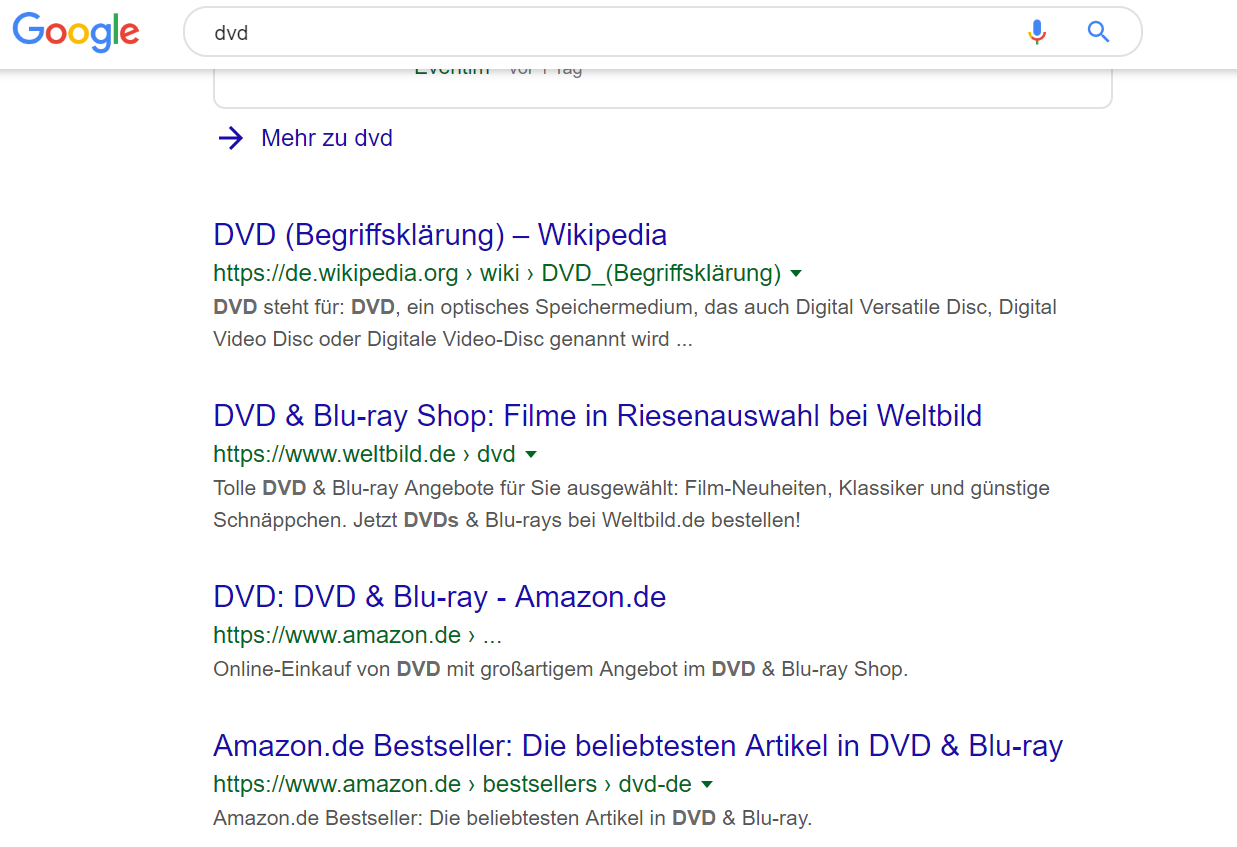 Google-SERP Desktop mit Breadcrumbs
