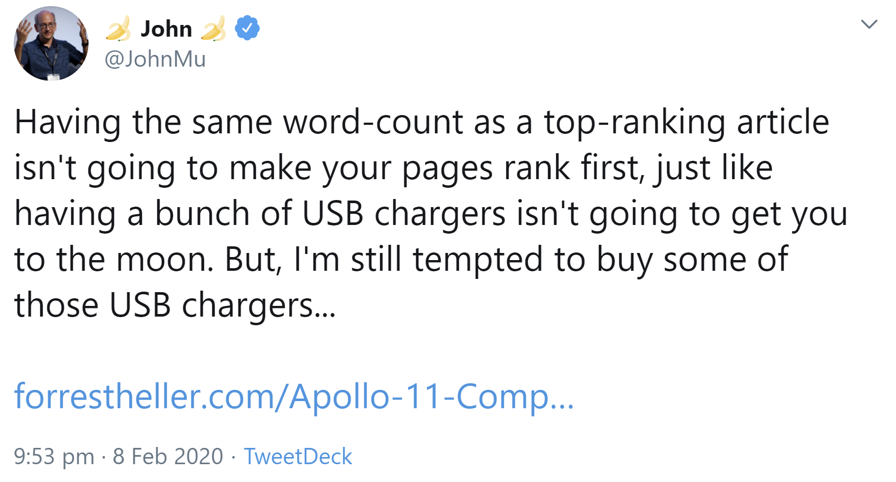 Google: Die gleiche Wortanzahl wie der top-rankende Artikel in Google führt nicht zu Position eins in den Suchergebnissen