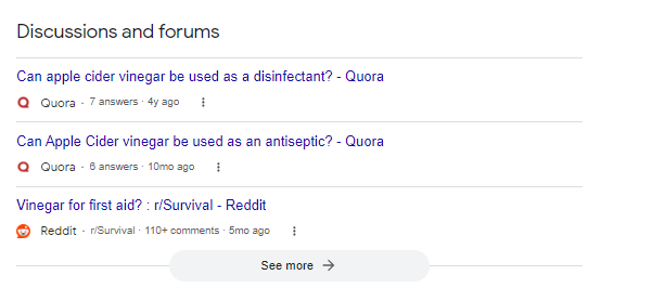Google: Discussions and Forums für medizinische Suchanfrage