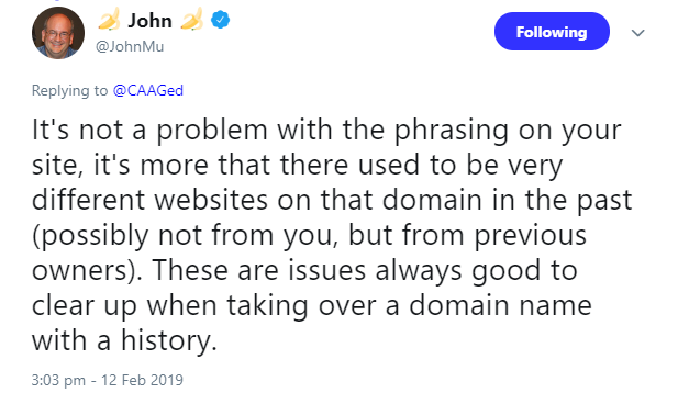 Google: bei Domains mit Vorgeschichte Altlasten vor der Übernahme aufräumen