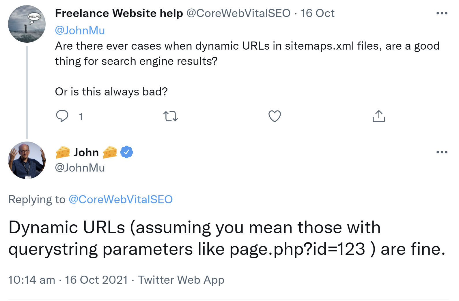 Google: Dynamische URLs in Sitemap kein Problem