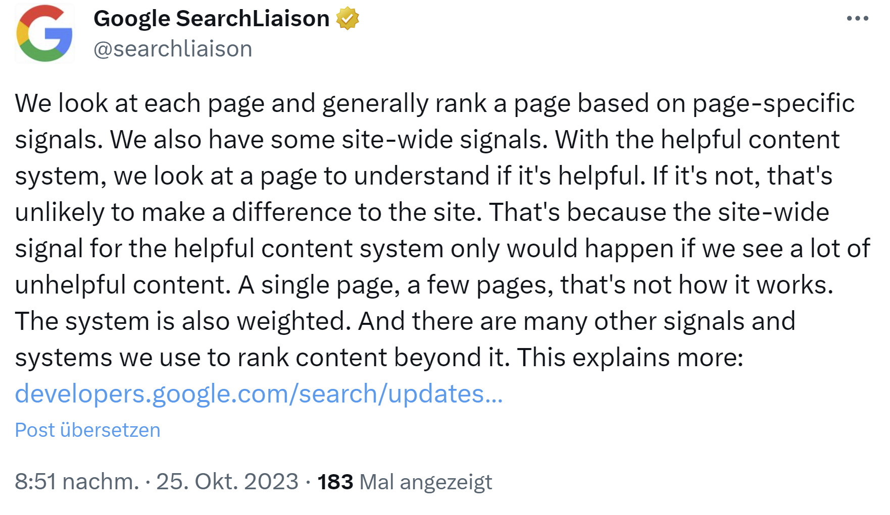 Google: Eine oder einzelne nicht hilfreiche Seiten einer Websites schaden nicht