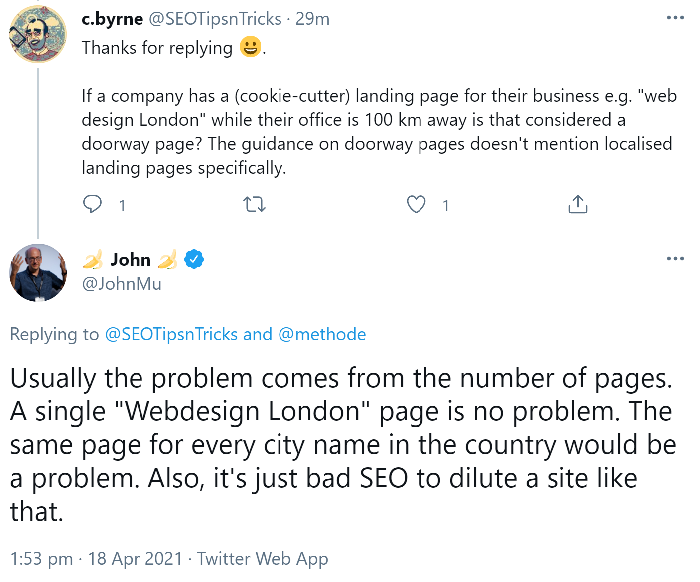 Google: Eine ortsfremde Landing Page ist noch keine Doorway Page