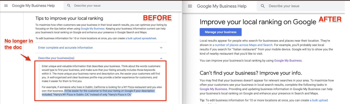 Google: Empfehlungen für die Verbesserung lokaler Rankings vorher und nachher