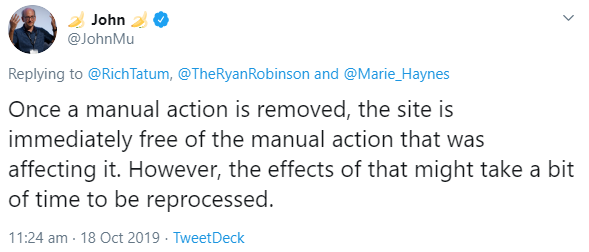 Google: Auch nach dem Entfernen einer manuellen Maßnahme kann es Nachwirkungen geben