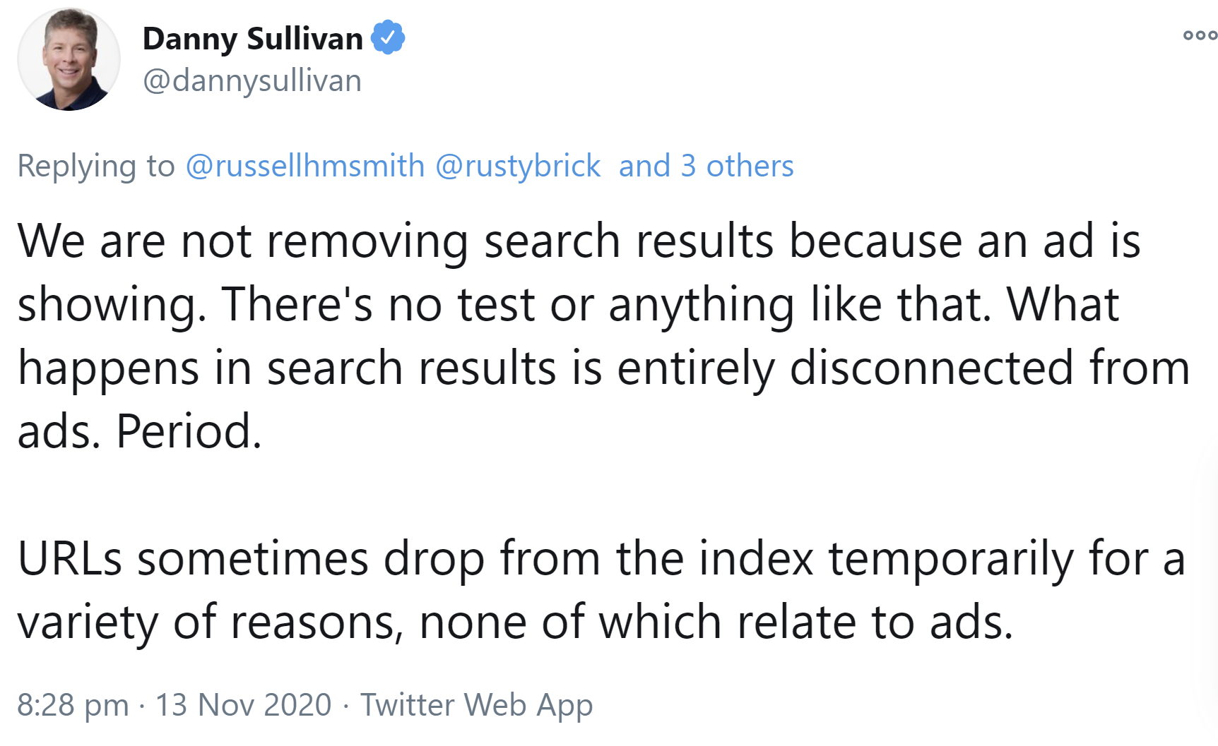 Google entfernt organische Suchergebnisse nicht wegen Google Ads