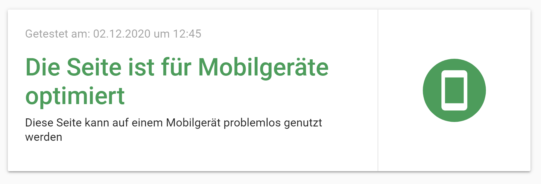 Google: Ergebnis Mobile Friendly Test