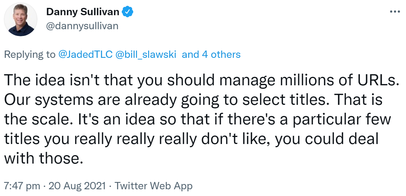Google: Es geht nicht um die Veraltung von Millionen URLs, sondern um einzelne Titel