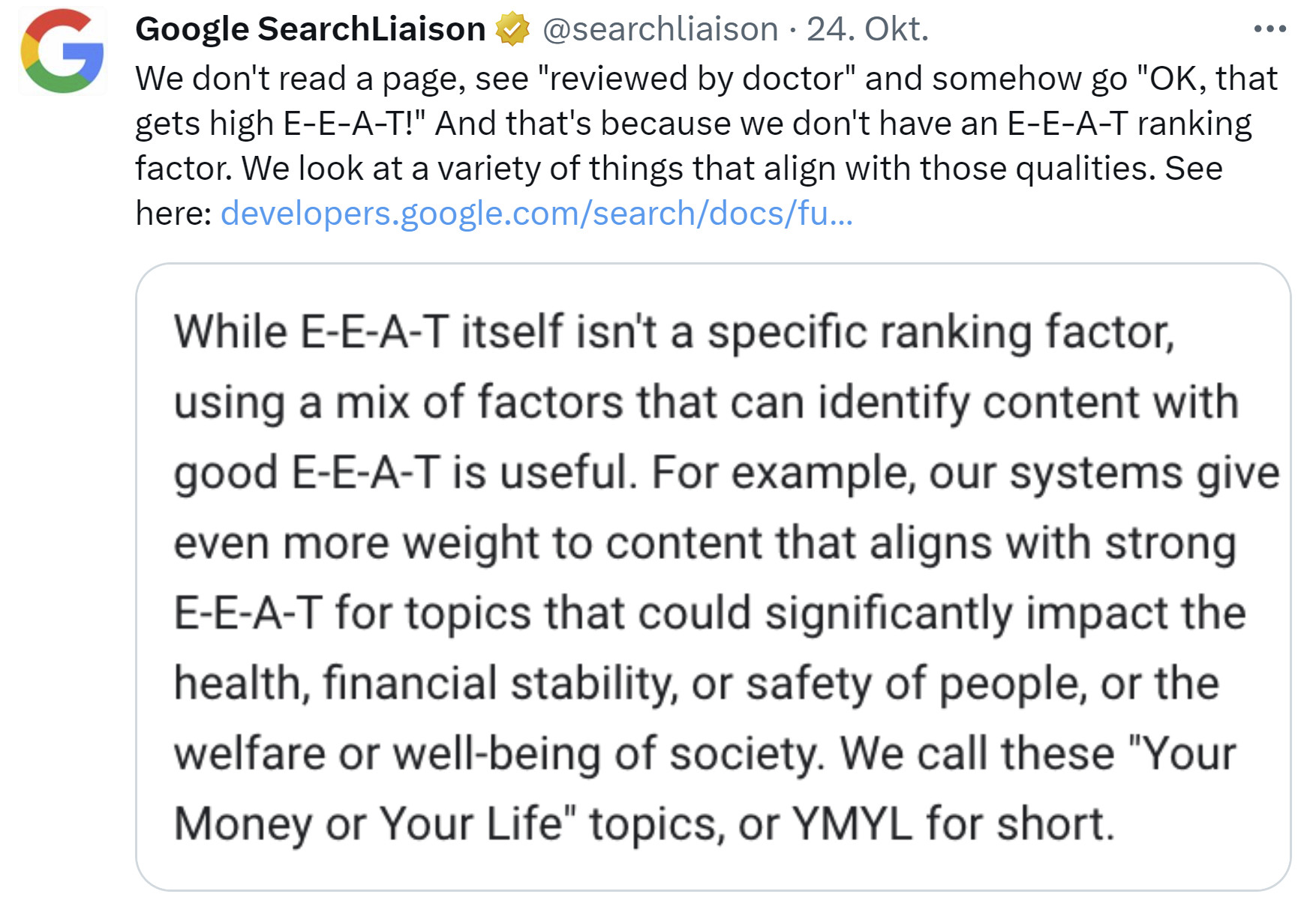 EEAT ist kein Rankingfaktor