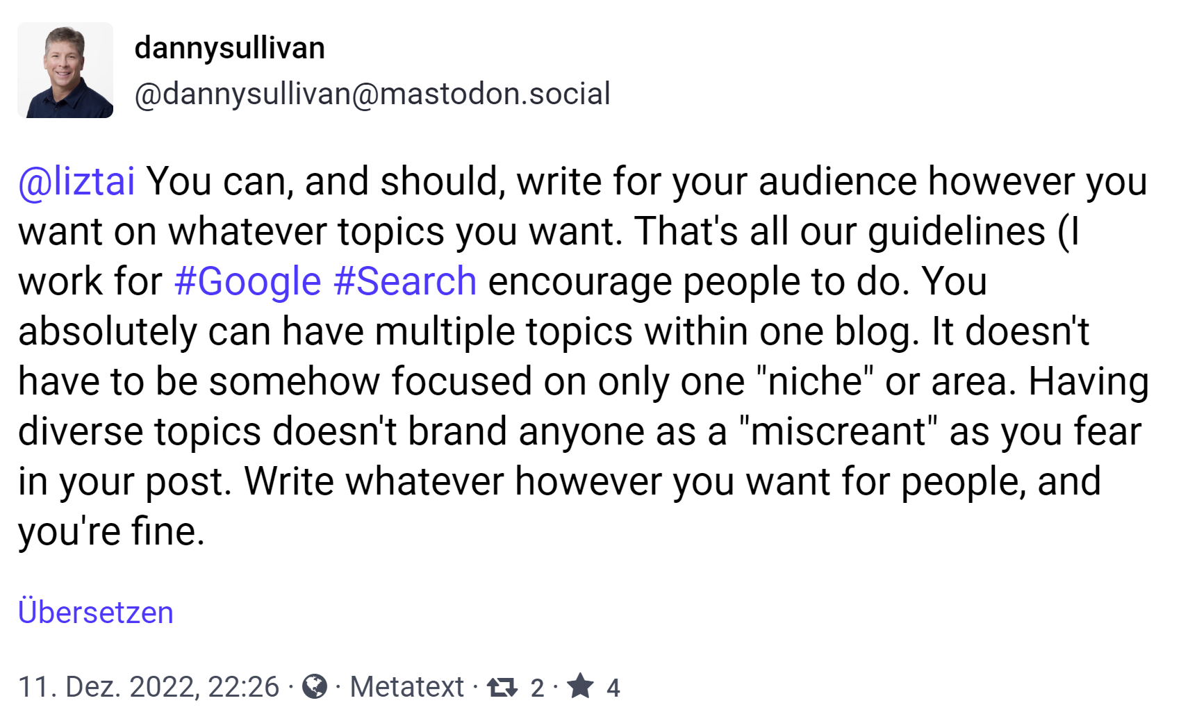 Google: 'Es ist ok, mehrere Themen auf einer Website zu behandeln'