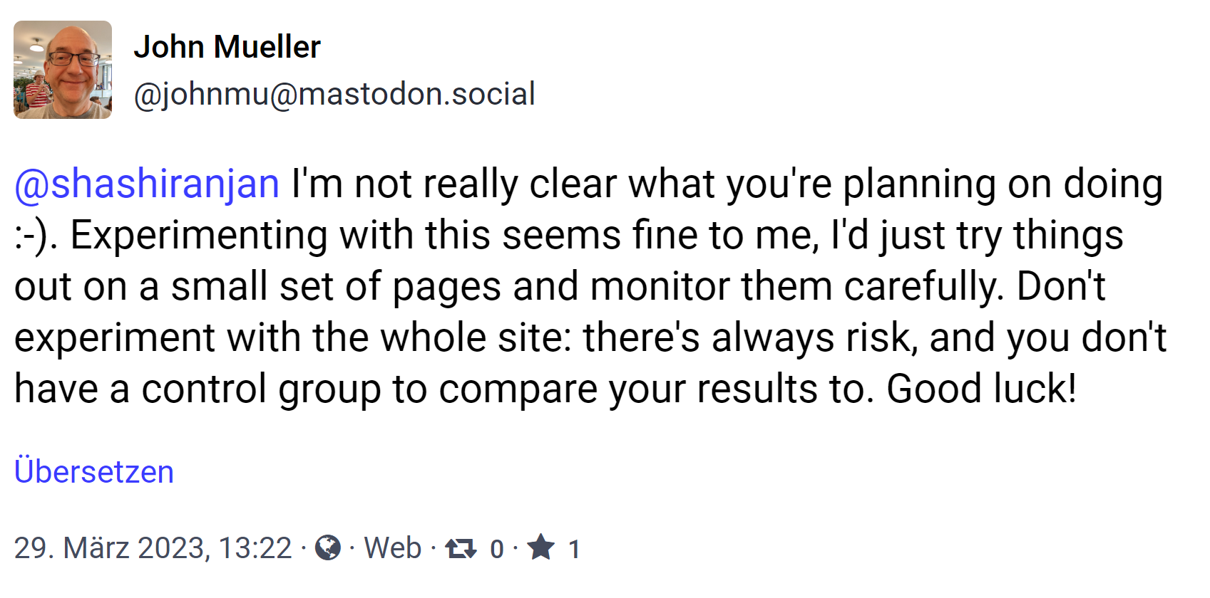 Google: Experimente nicht mit der kompletten Website durchführen