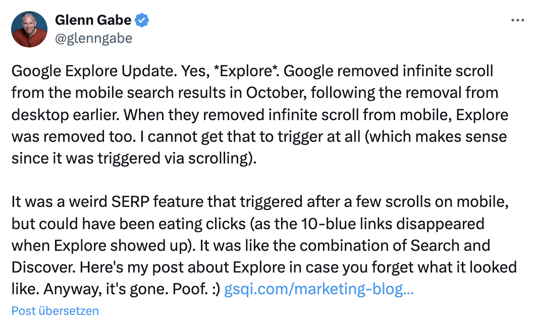 Glenn Gabe: Google Explore ist weg