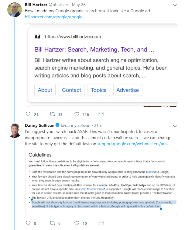 Google: Beispiel für missbräuchliche Verwendung von Favicons