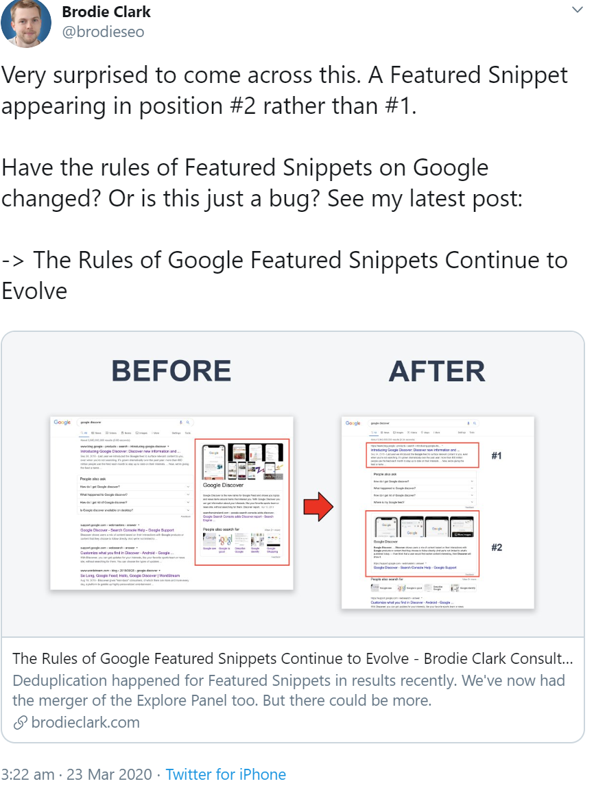 Google: Featured Snippet aus rechter Spalte jetzt auf Platz zwei der organischen Ergebnisse
