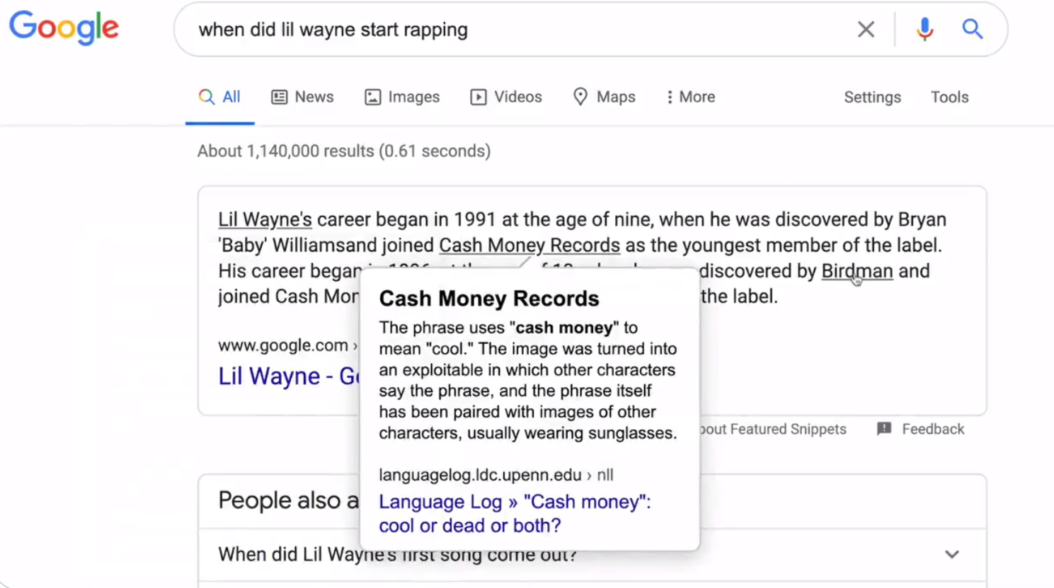 Featured Snippet mit weiterführenden Links und Kontextinformationen