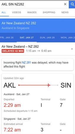 Google Flights: verspäteter Flug