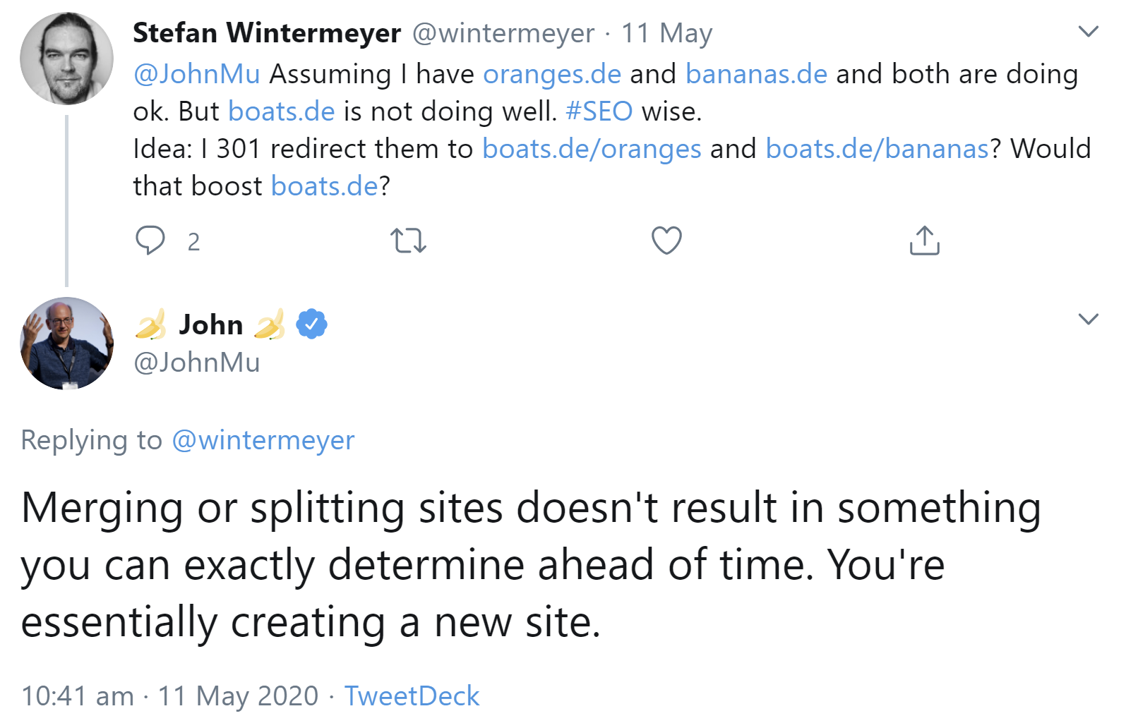Google: Die Folgen des Aufteilens oder Zusammenlegens von Websites sind nicht vorhersehbar