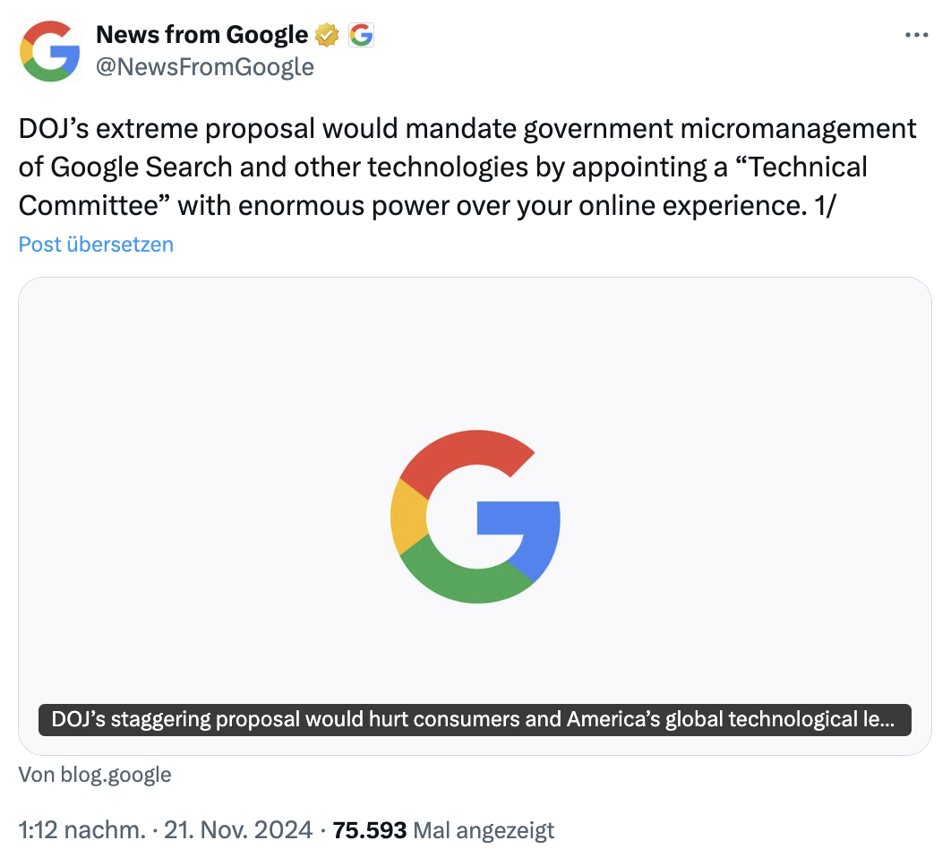 Google: Forderungen der US-Justiz hätten drastische Folgen