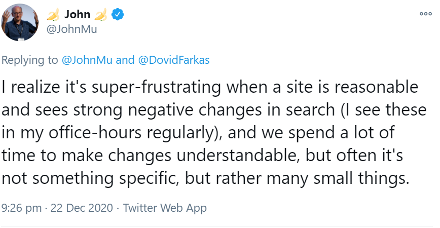 Google: Es kann frustrierend sein, wenn sich die Rankings ordentlicher Websites verschlechtern