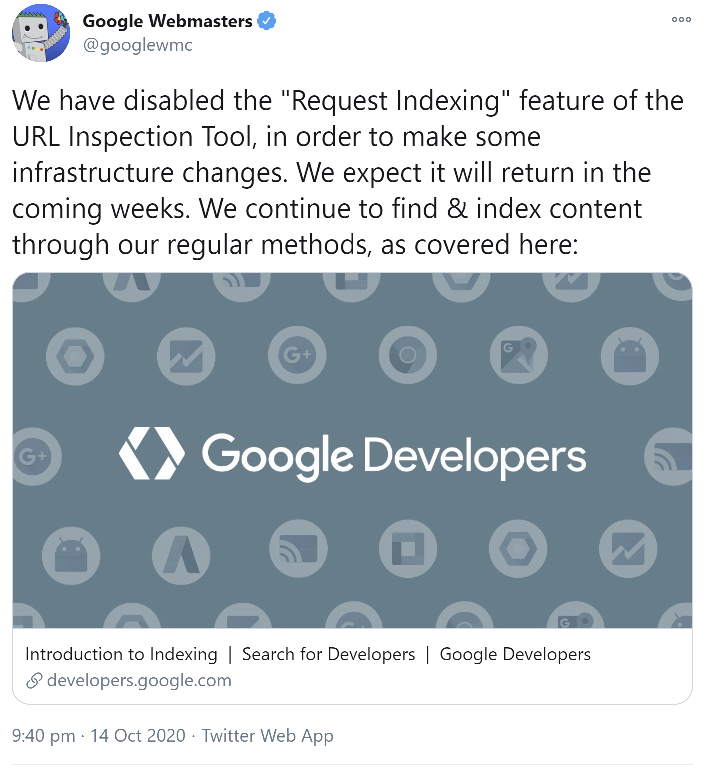 Google Search Console: Einreichen von URLs zum Indexieren per URL Inspection Tool vorübergehend nicht verfügbar