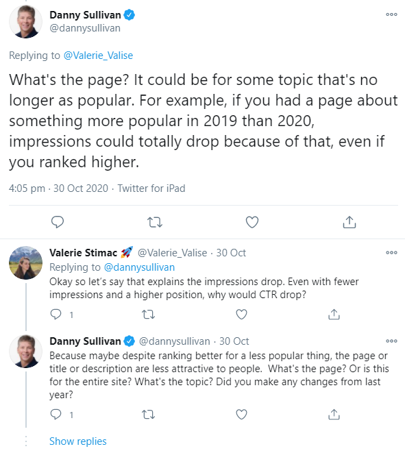 Google: Gesunkene Zahl an Impressionen kann an weniger relevantem Thema liegen
