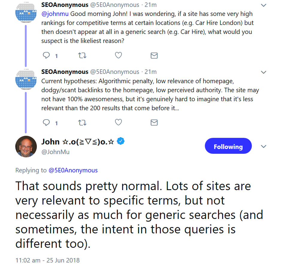Google: Gute Rankings für spezifische Keywords bedeuten nicht automatisch gute Rankings für allgemeine Keywords