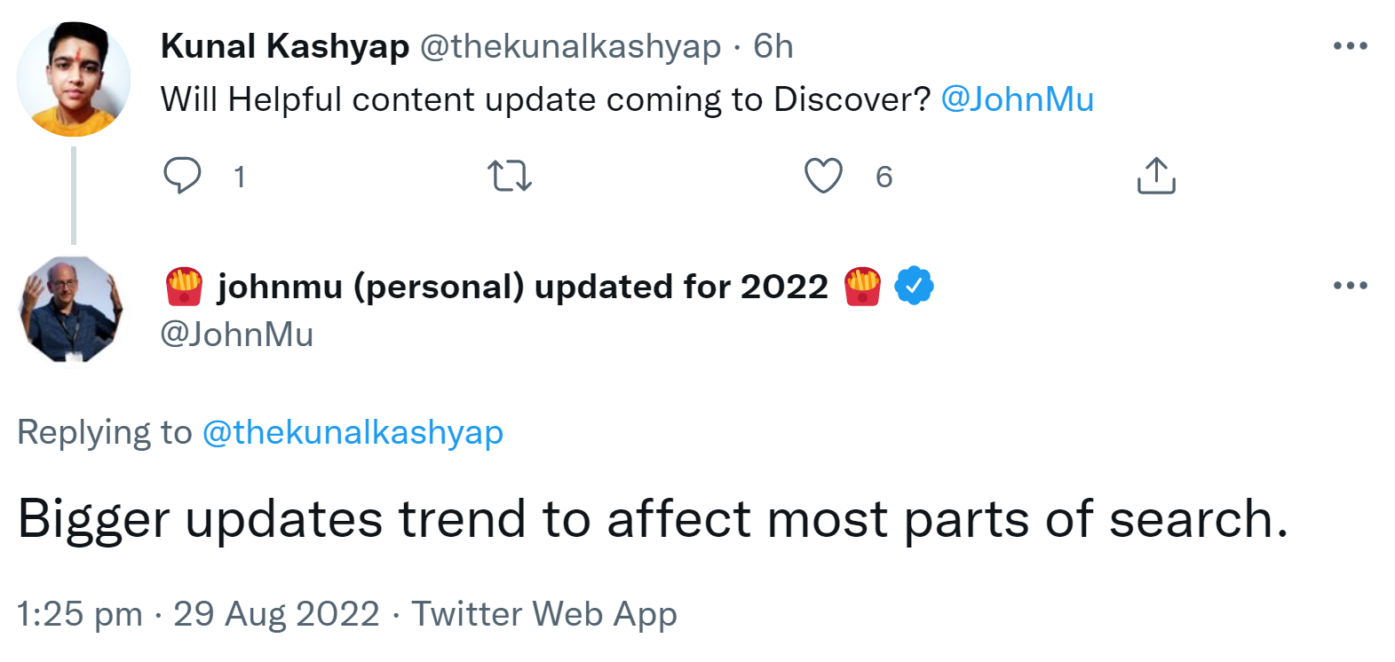 Betrifft das Helpful Content Update Google Discover? John Müller auf Twitter