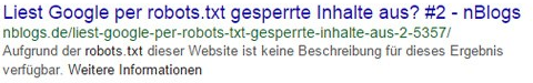 Google: Altzer Hinweis bei Seiten, die per robots.txt gesperrt sind