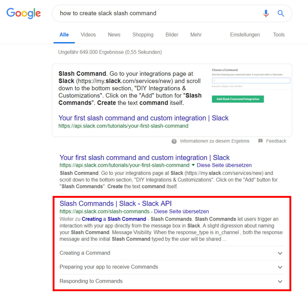 Google: Howto-Snippet zugeklappt